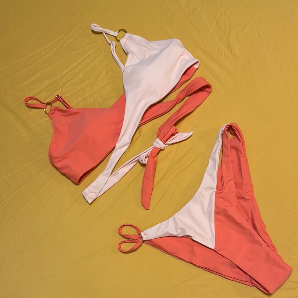Never Worn. Two-Tone Coral Bikini Set